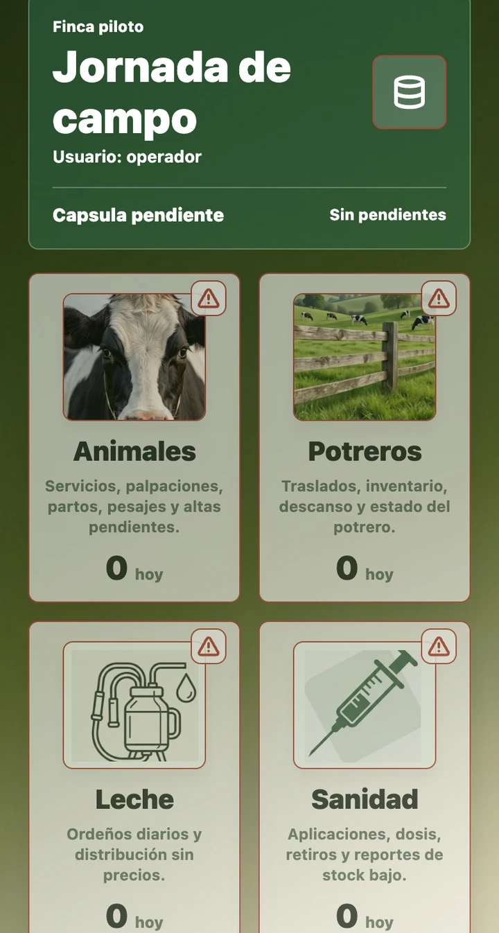 Pantalla real de la app móvil Ganadería IPB